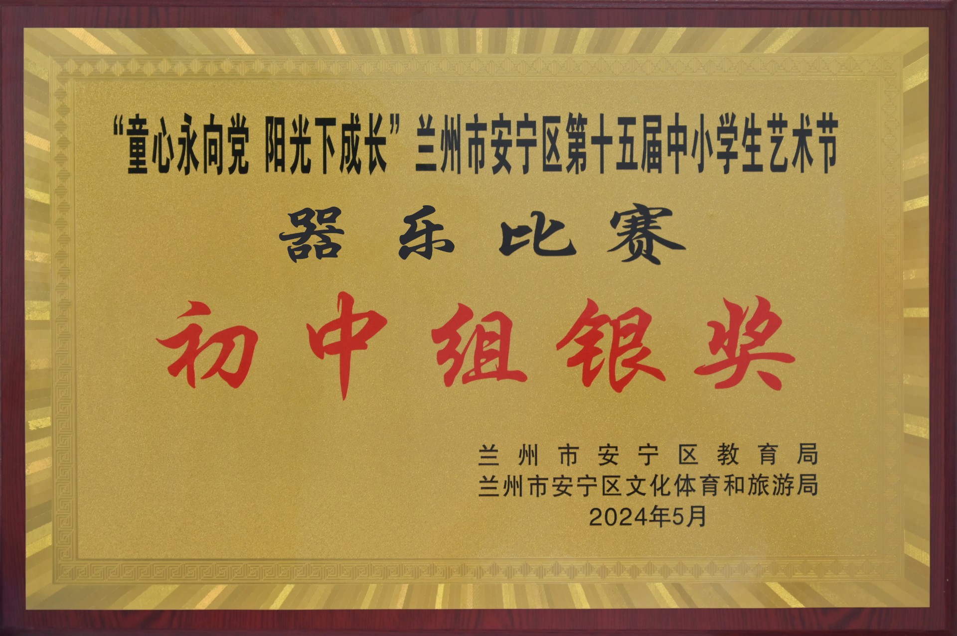 安宁区中小学艺术节器乐比赛初中组银奖